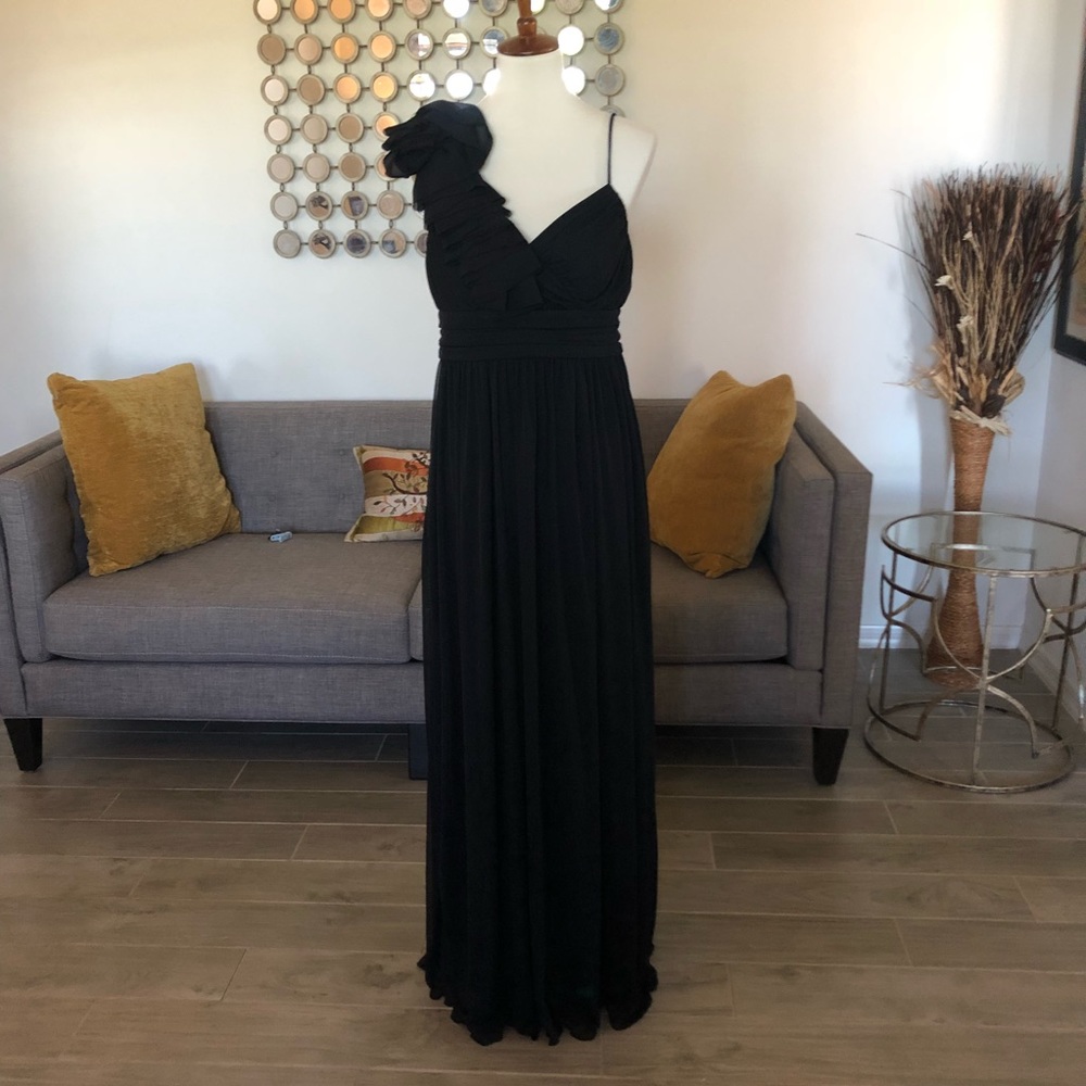 Black One Shoulder Accent Chiffon Dress